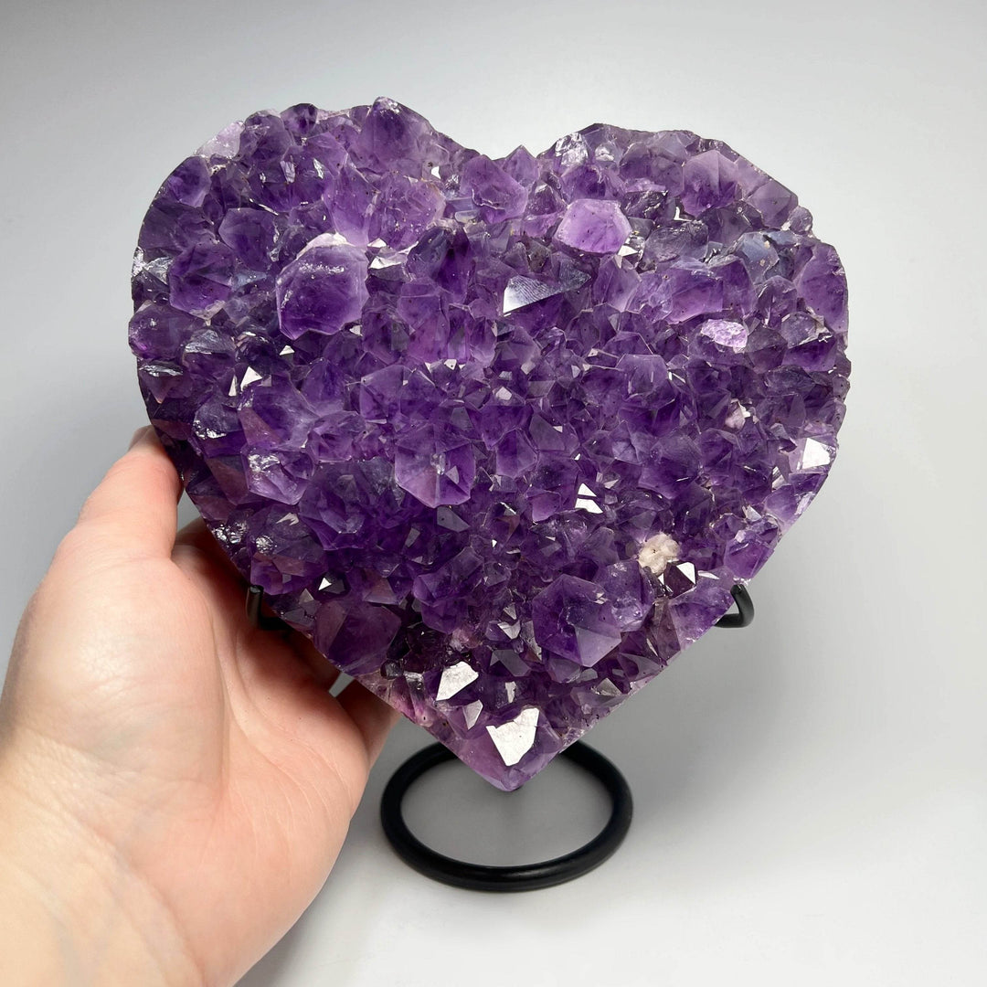 Large Amethyst Druze Cluster Heart On Stand - Rocks and Gems Canada