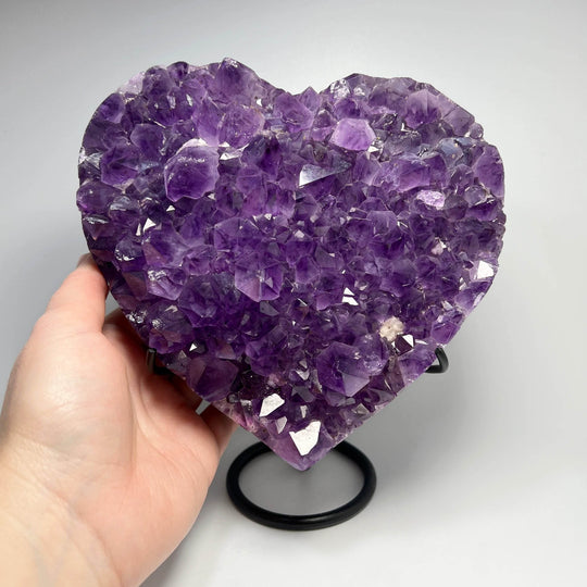 Large Amethyst Druze Cluster Heart On Stand - Rocks and Gems Canada