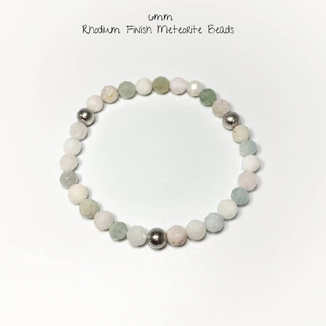Faceted Morganite with Muonionalusta Meteorite Beaded Bracelet - 6mm - Rocks and Gems Canada