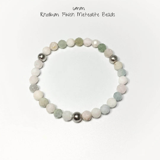 Faceted Morganite with Muonionalusta Meteorite Beaded Bracelet - 6mm - Rocks and Gems Canada
