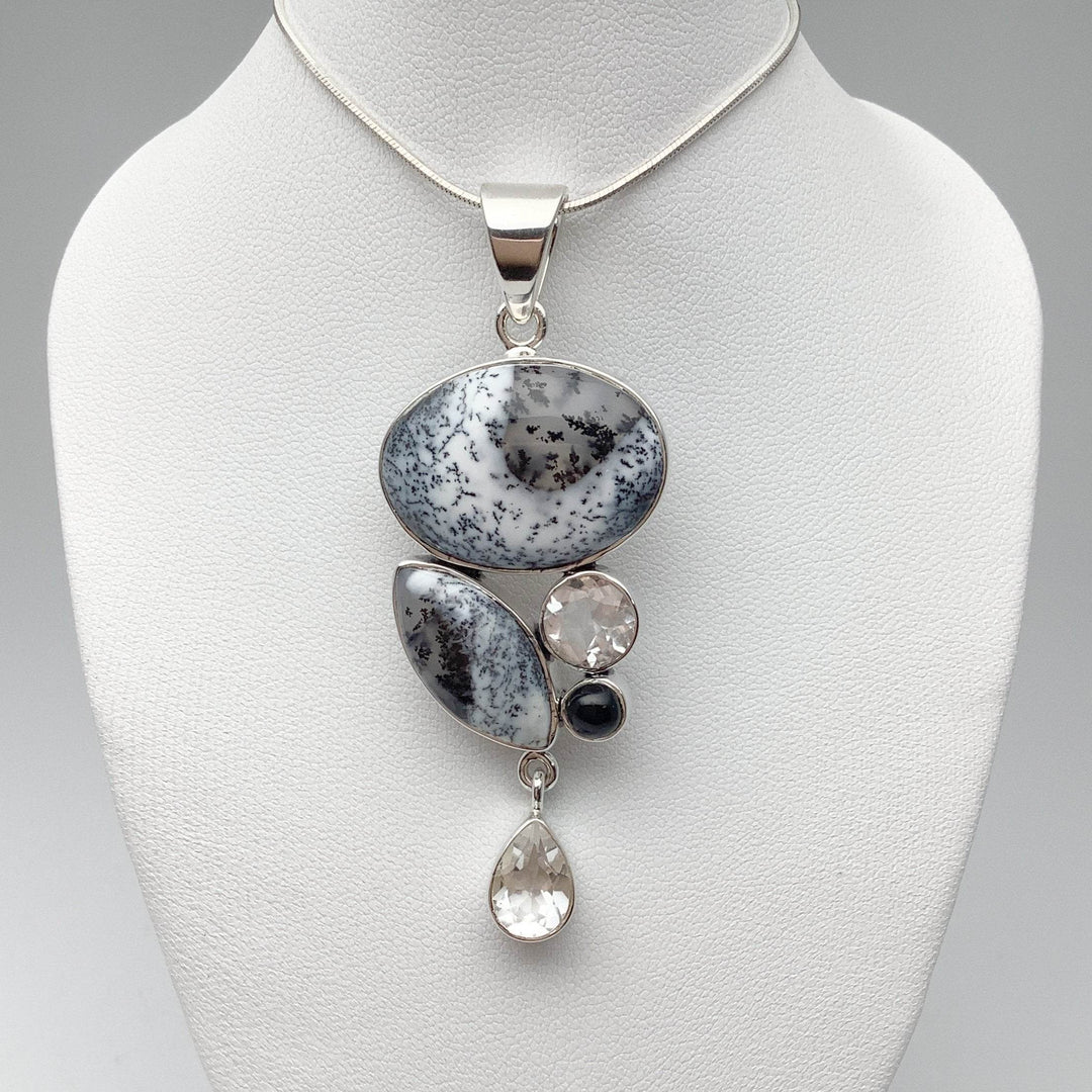 Dendritic Opal, Black Onyx and Clear Quartz Pendant - Rocks and Gems Canada