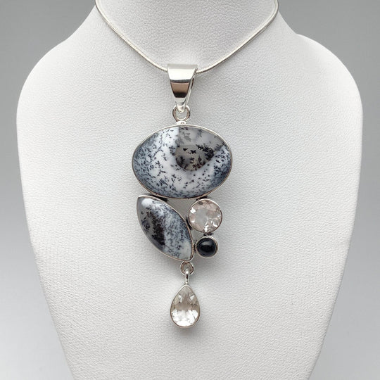 Dendritic Opal, Black Onyx and Clear Quartz Pendant - Rocks and Gems Canada