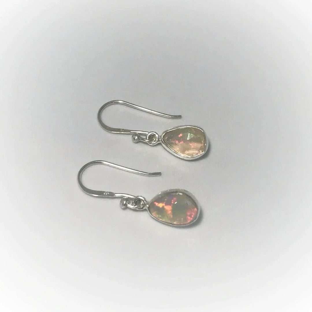 Ethiopian Fire Opal Freeform Faceted Dangle Earrings - Rocks and Gems Canada