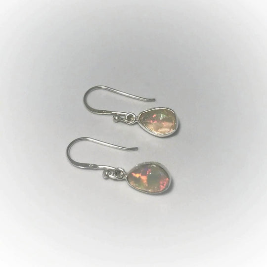 Ethiopian Fire Opal Freeform Faceted Dangle Earrings - Rocks and Gems Canada