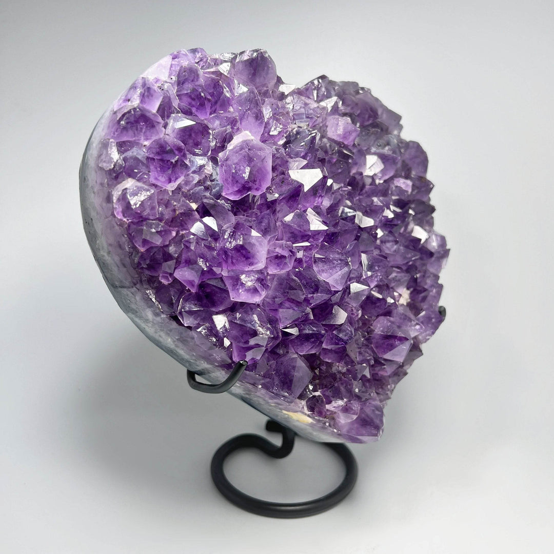 Large Amethyst Druze Cluster Heart On Stand - Rocks and Gems Canada