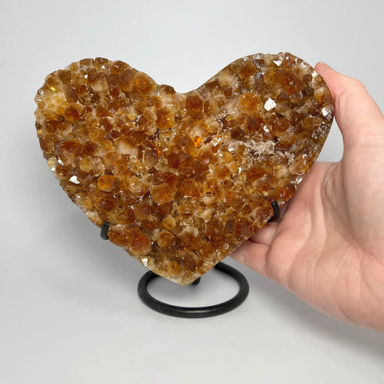 Citrine Druze Cluster Heart On Stand - Rocks and Gems Canada