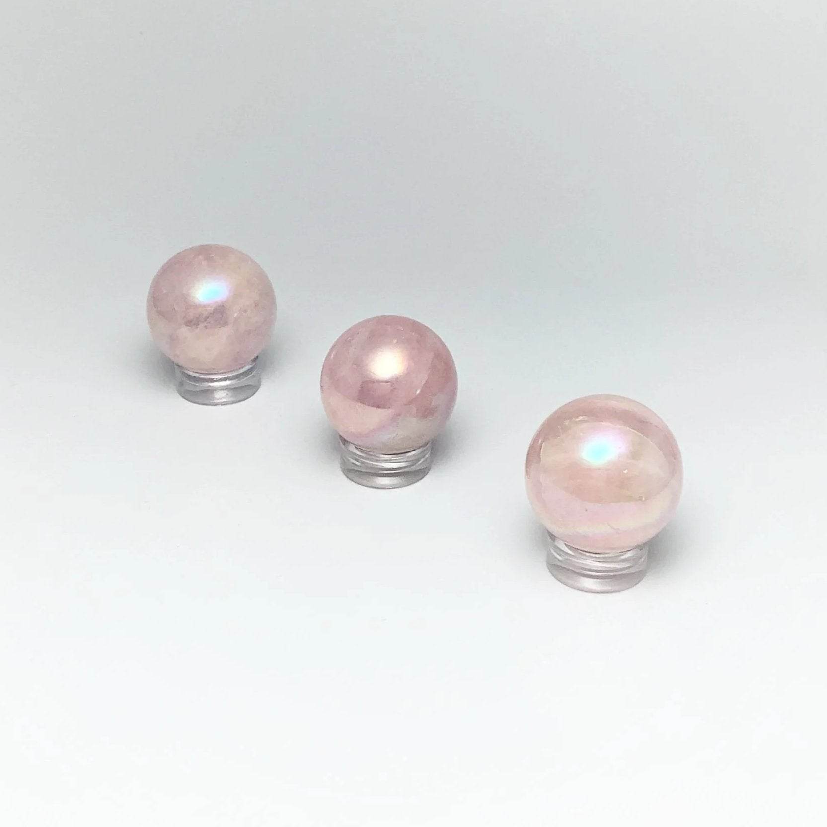 Mini Aura Rose Quartz Sphere - Rocks and Gems Canada