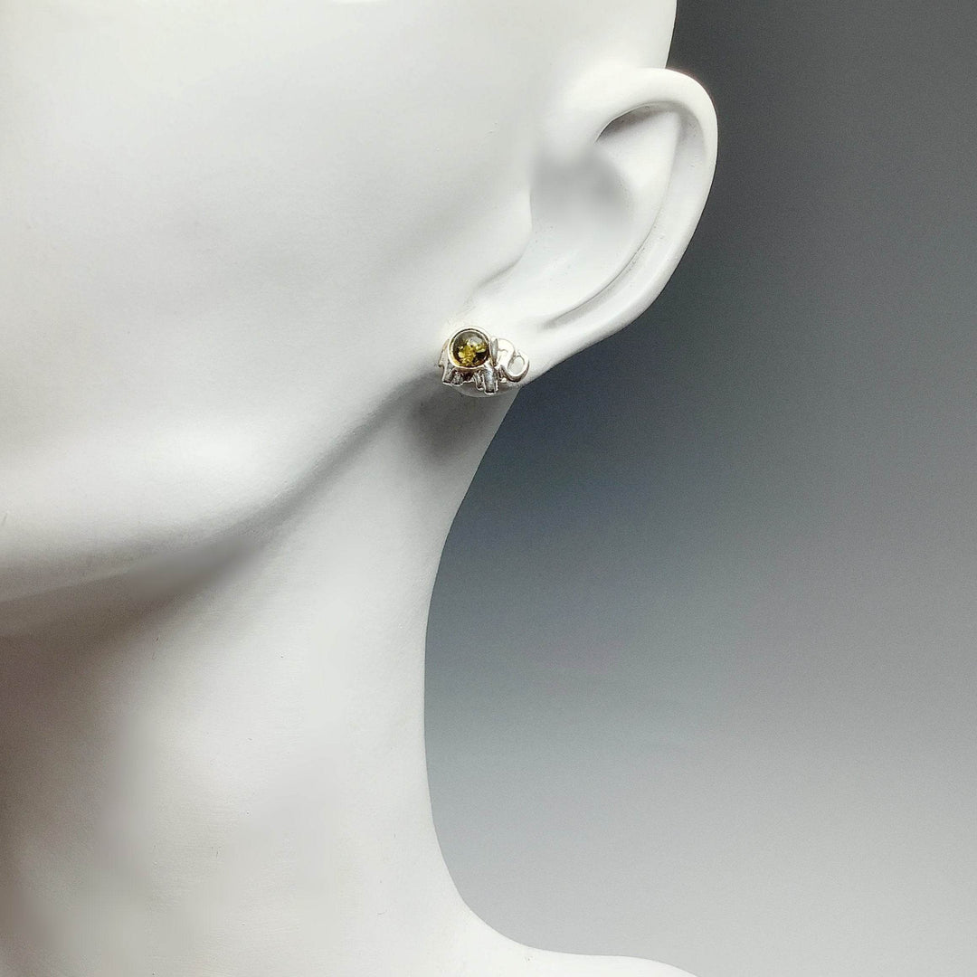 Green Amber Elephant Stud Earrings - Rocks and Gems Canada