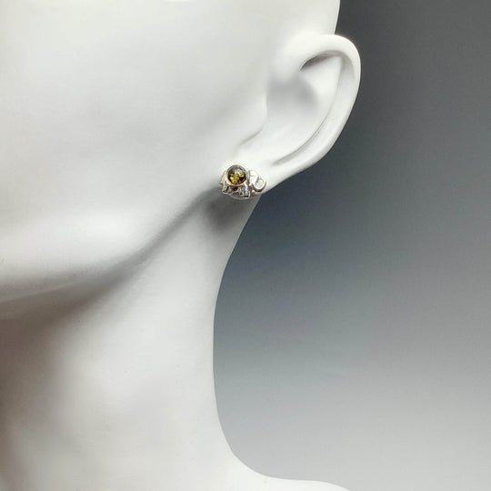 Green Amber Elephant Stud Earrings - Rocks and Gems Canada
