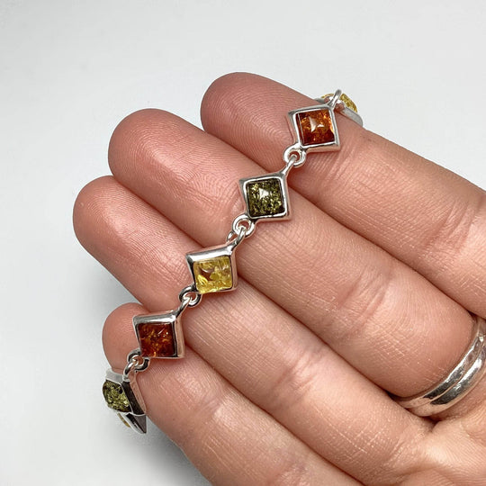 Mixed Amber Sterling Silver Bracelet - Rocks and Gems Canada