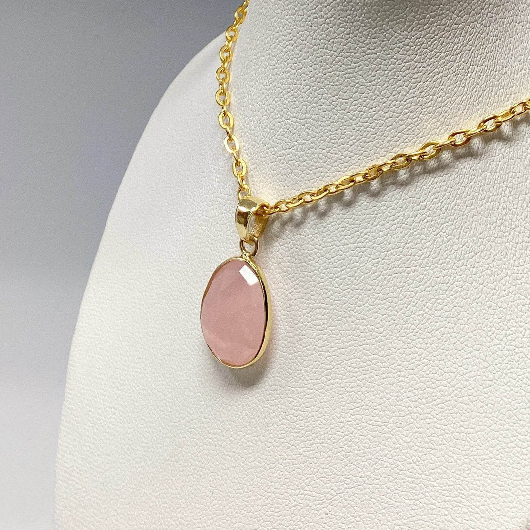 Rose Quartz Gold Finish Pendant - Rocks and Gems Canada