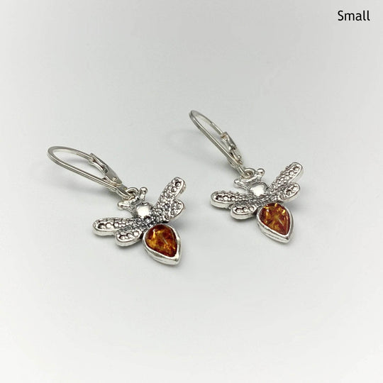 Cognac Amber Bee Dangle Earrings - Rocks and Gems Canada