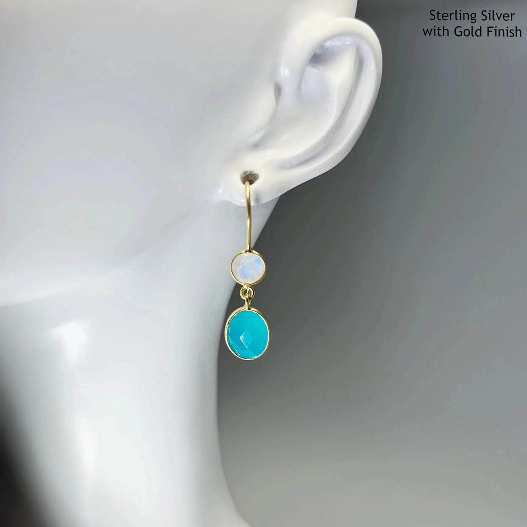 Blue Onyx and Moonstone Dangle Earrings - Rocks and Gems Canada