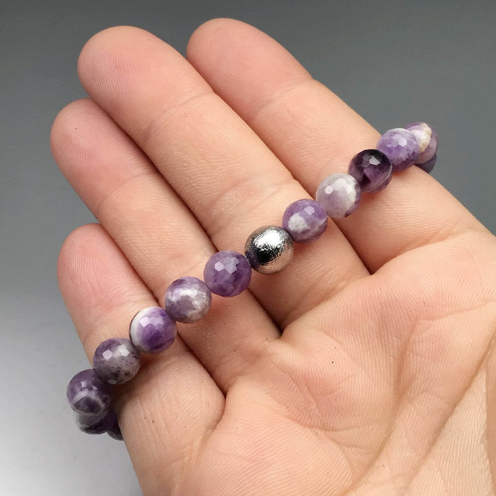 Faceted Chevron Amethyst with Muonionalusta Meteorite Beaded Bracelet - 8mm - Rocks and Gems Canada