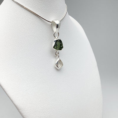 Moldavite and Herkimer Diamond Pendant