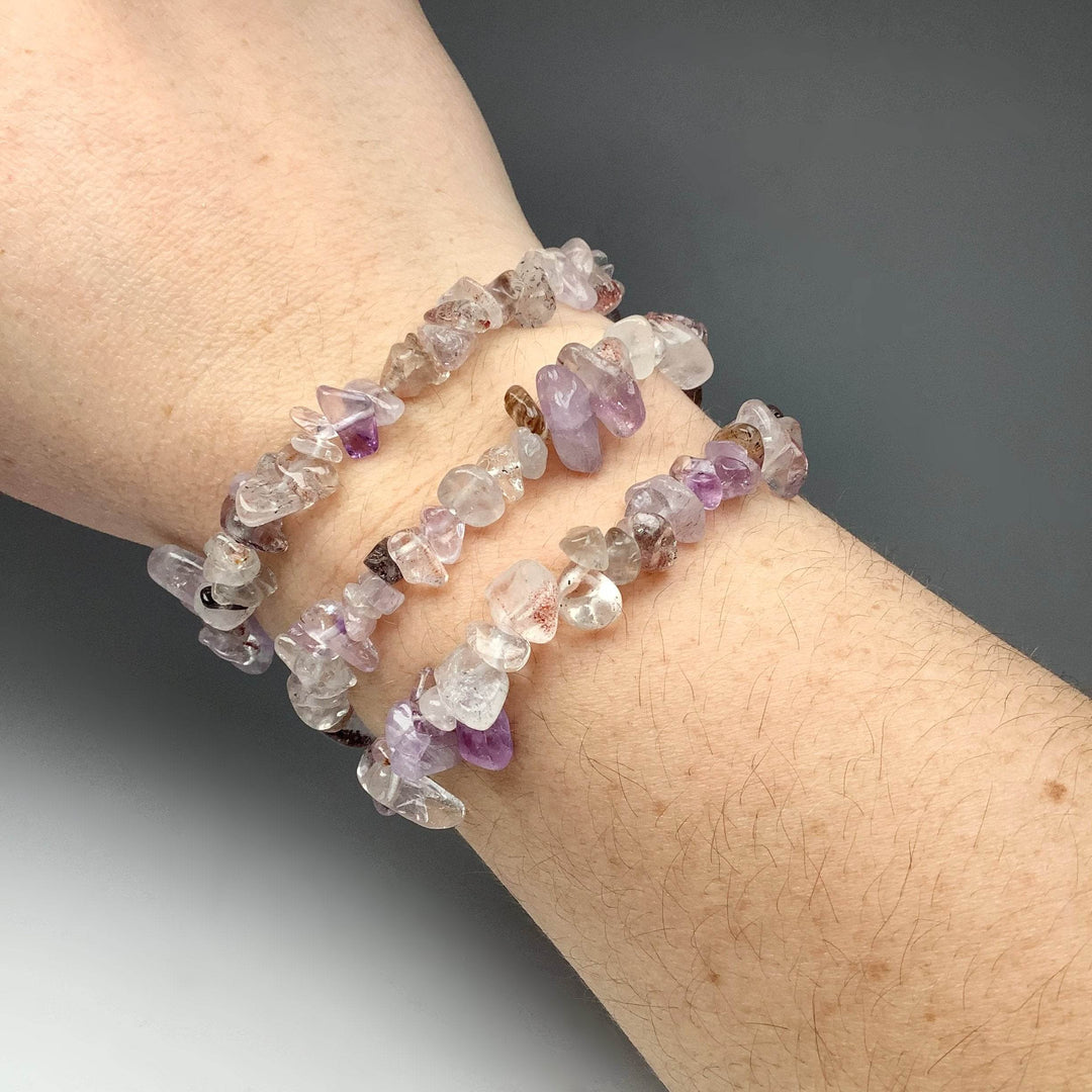 Mixed Purple Rutilated Quartz Chip Beaded Bracelet - Rocks and Gems Canada