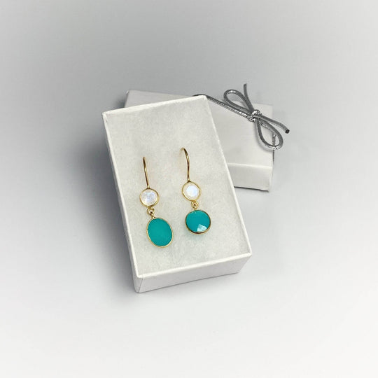 Blue Onyx and Moonstone Dangle Earrings - Rocks and Gems Canada