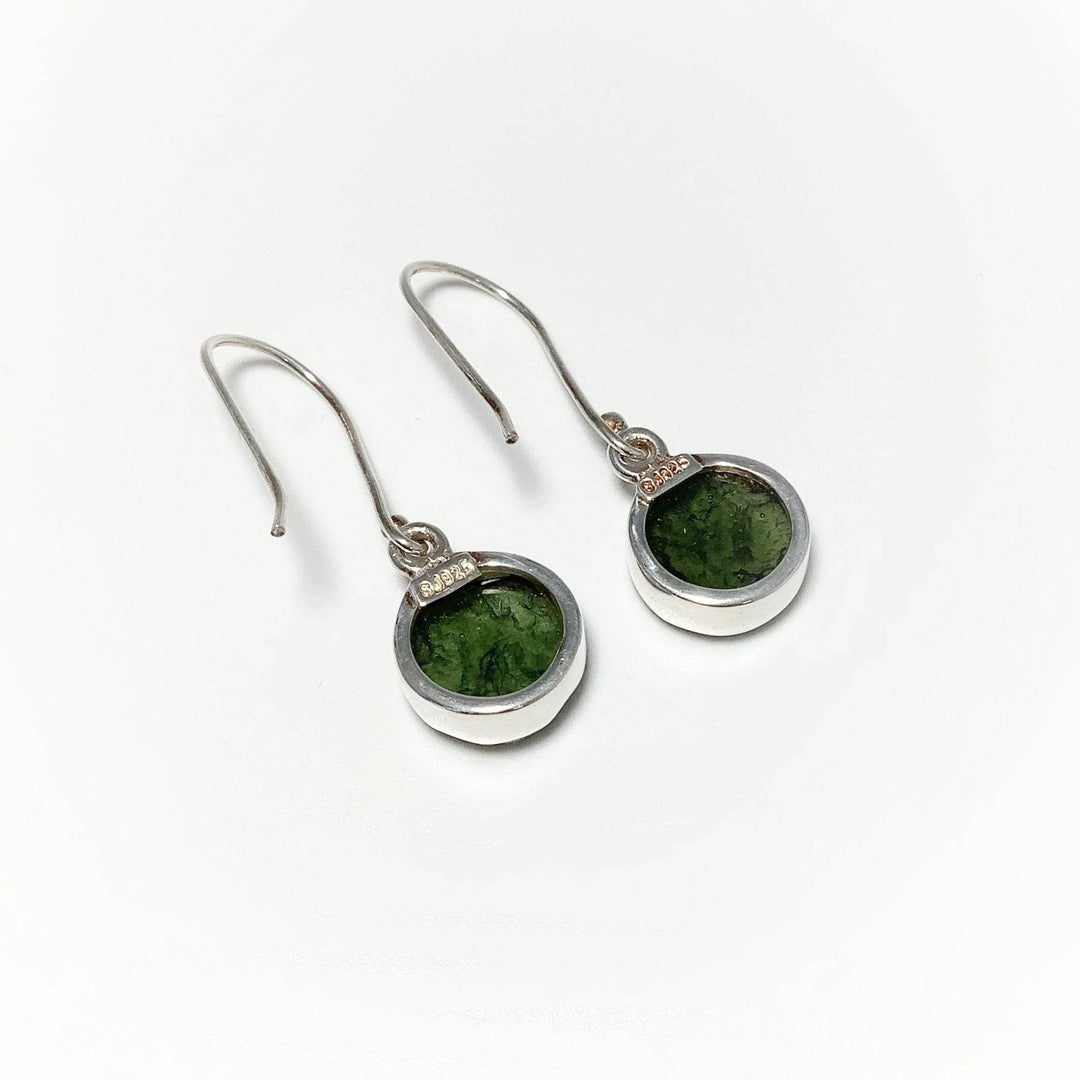 Moldavite Round Dangle Earrings - Rocks and Gems Canada