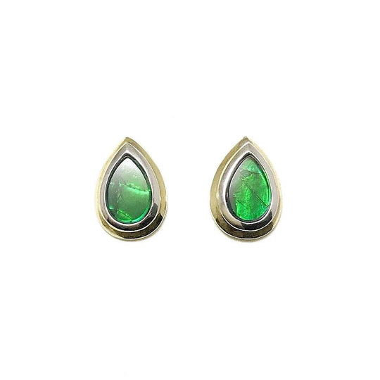 Alberta Ammolite 14K Gold and White Gold Stud Earrings - Rocks and Gems Canada