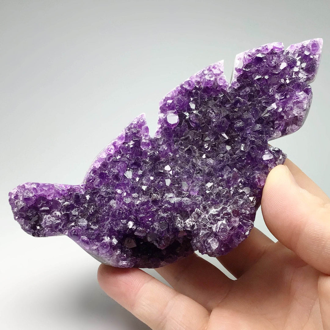 Amethyst Druze Cluster Leaf Carving - Rocks and Gems Canada