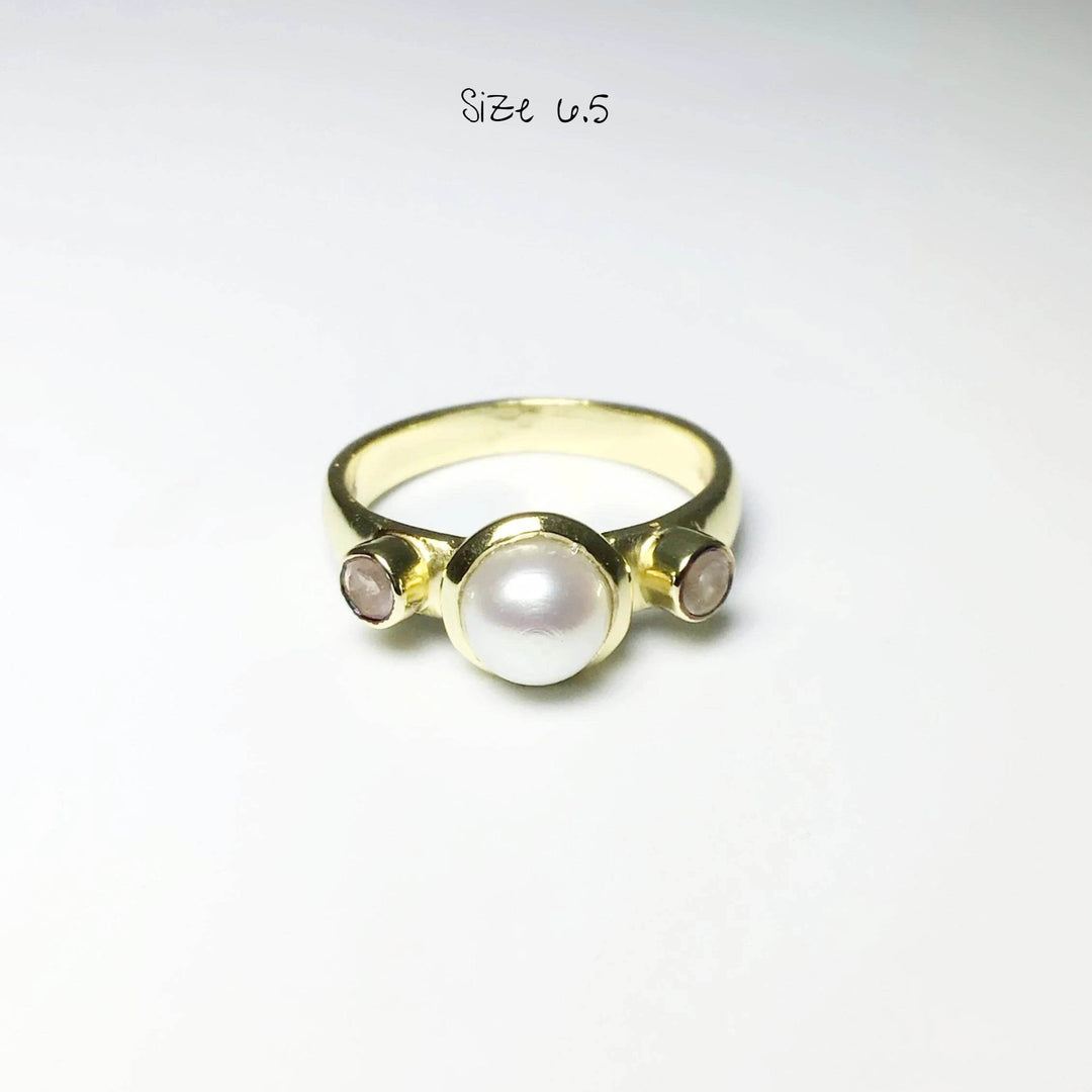 Freshwater Pearl and Rose Quartz Ring - Rocks and Gems Canada