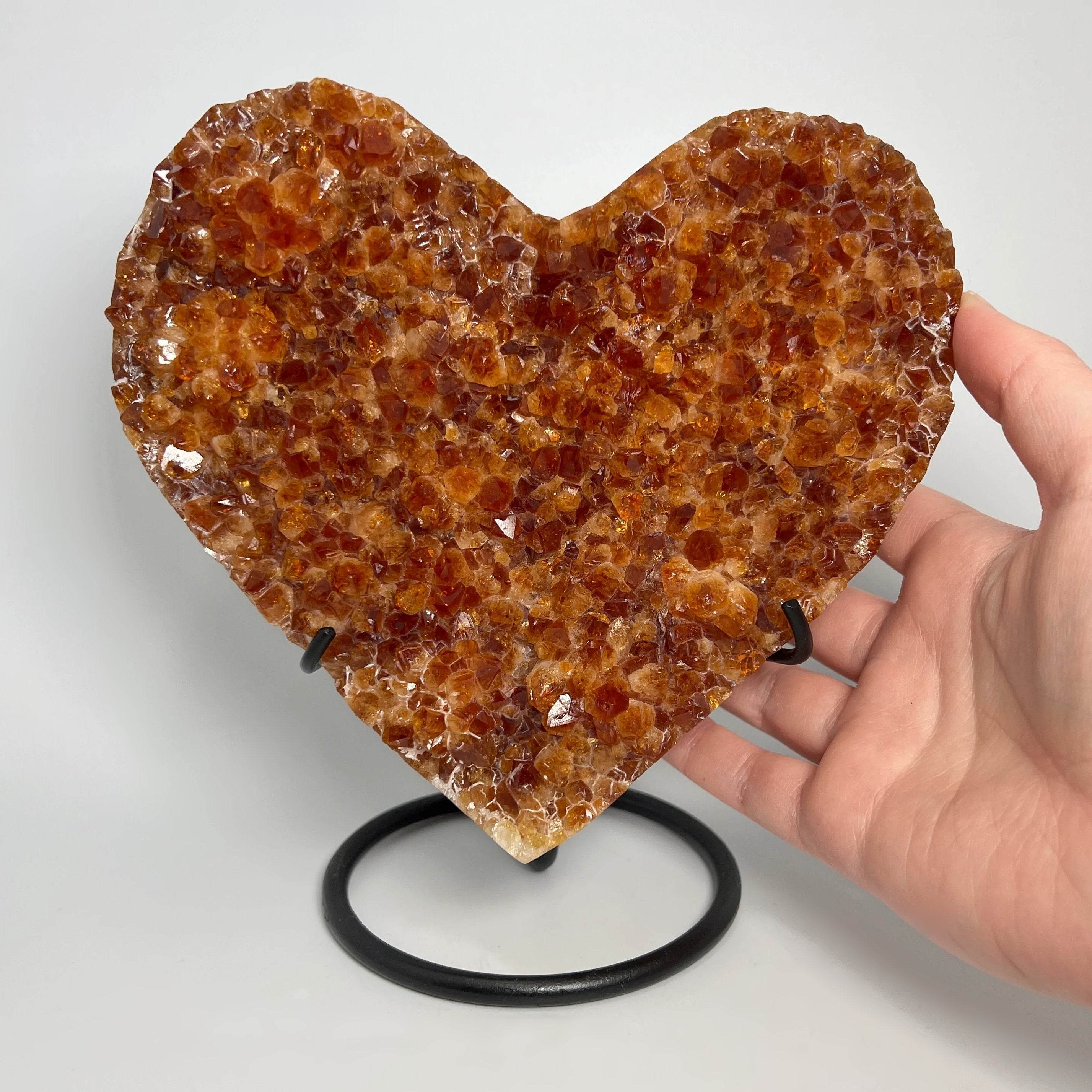 Large Citrine Druze Cluster Heart On Stand - Rocks and Gems Canada