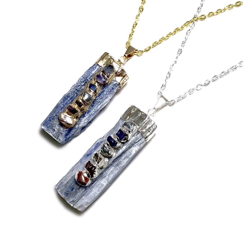 Kyanite with Chakra Gemstones Necklace - Rocks and Gems Canada