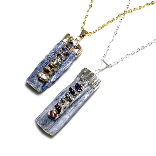 Kyanite with Chakra Gemstones Necklace - Rocks and Gems Canada