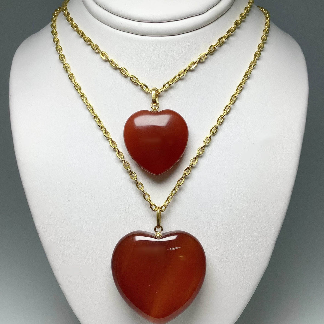 Carnelian Agate Heart Pendant - Gold Finish Bail - Rocks and Gems Canada