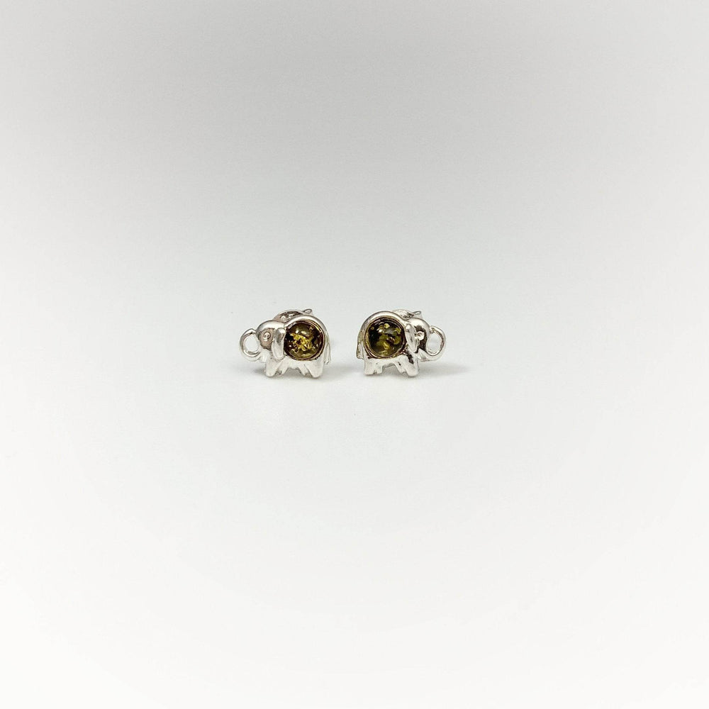 Green Amber Elephant Stud Earrings - Rocks and Gems Canada