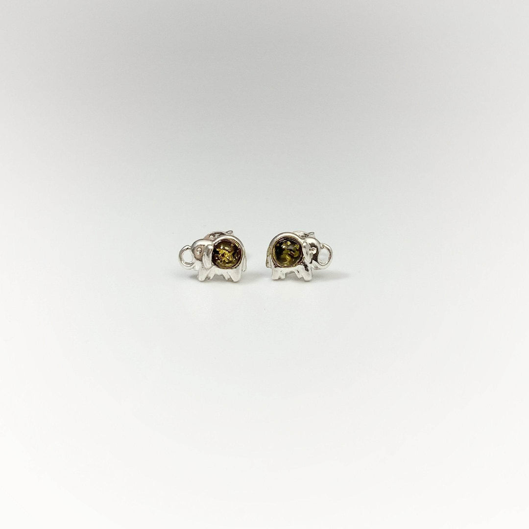 Green Amber Elephant Stud Earrings - Rocks and Gems Canada