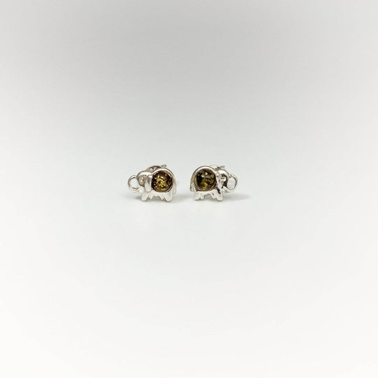 Green Amber Elephant Stud Earrings - Rocks and Gems Canada