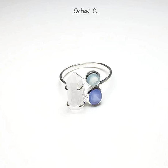 Quartz Point, Green Chalcedony and Blue Chalcedony Ring - Rocks and Gems Canada