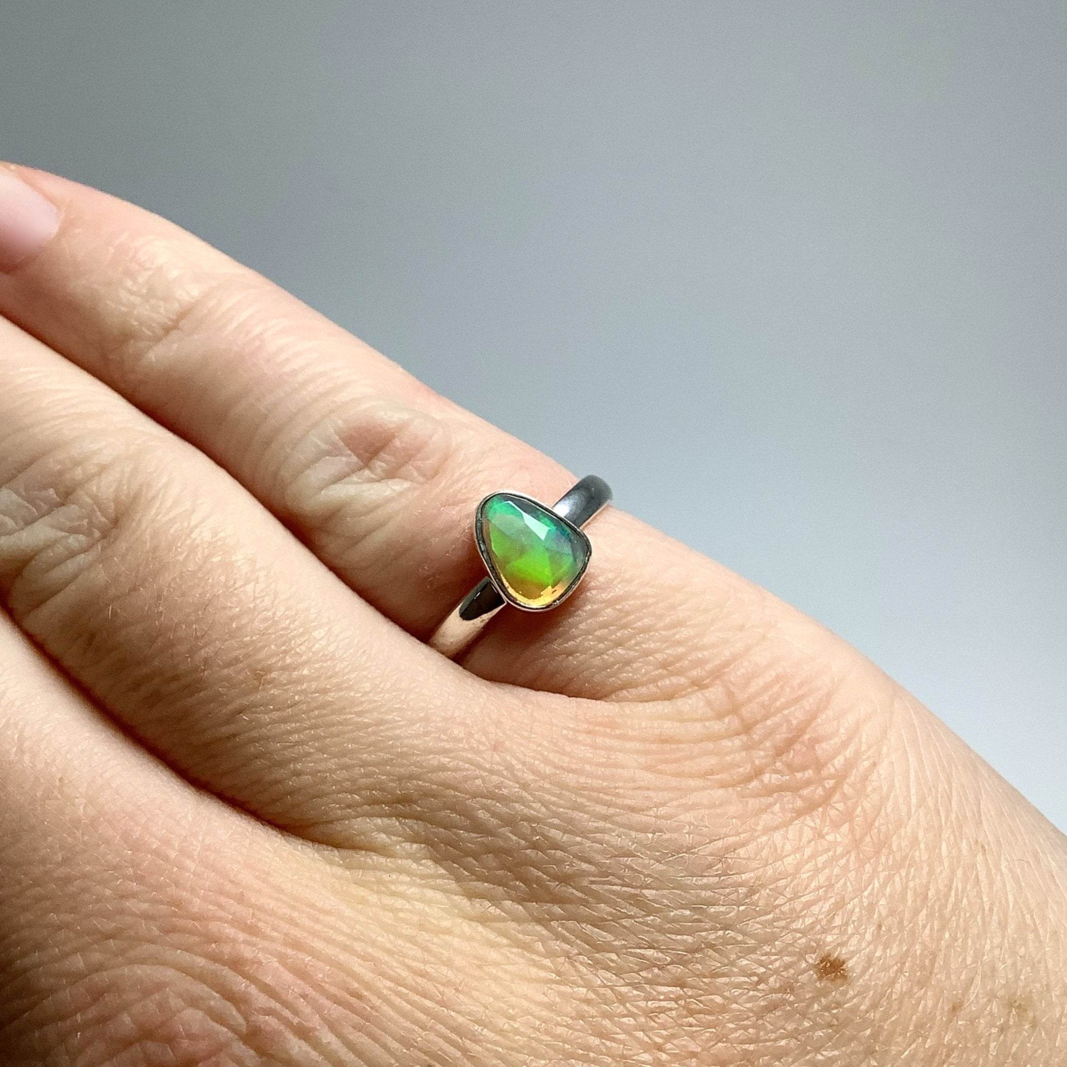 Freeform Faceted Ethiopian Fire Opal Ring - Rocks and Gems Canada