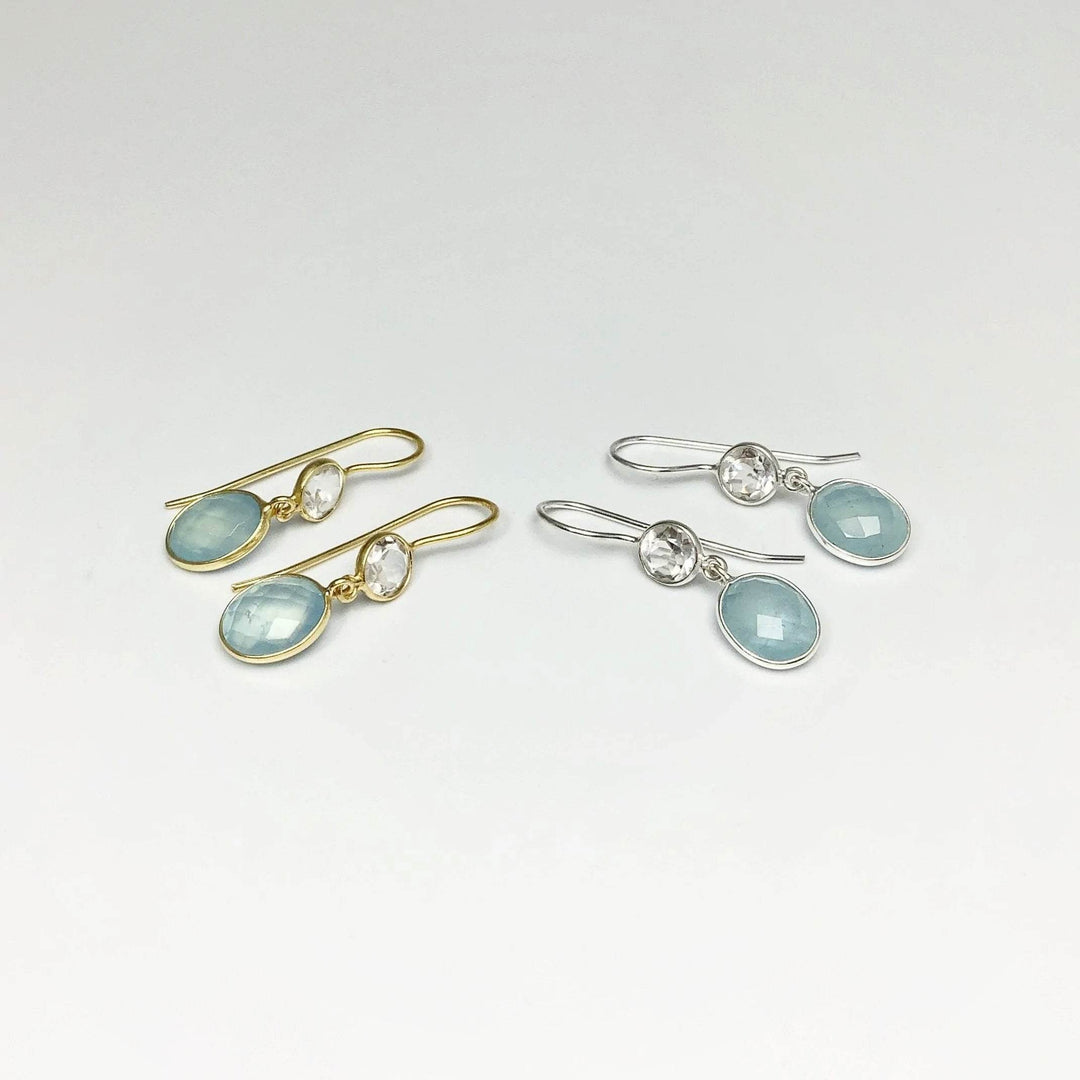 Aquamarine and Clear Quartz Dangle Earrings - Rocks and Gems Canada