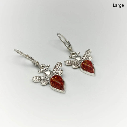 Cognac Amber Bee Dangle Earrings - Rocks and Gems Canada