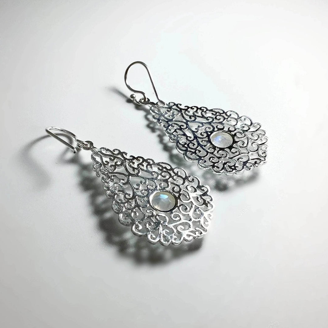 Rainbow Moonstone Dangle Earrings - Rocks and Gems Canada