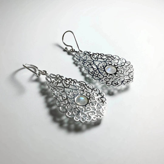 Rainbow Moonstone Dangle Earrings - Rocks and Gems Canada