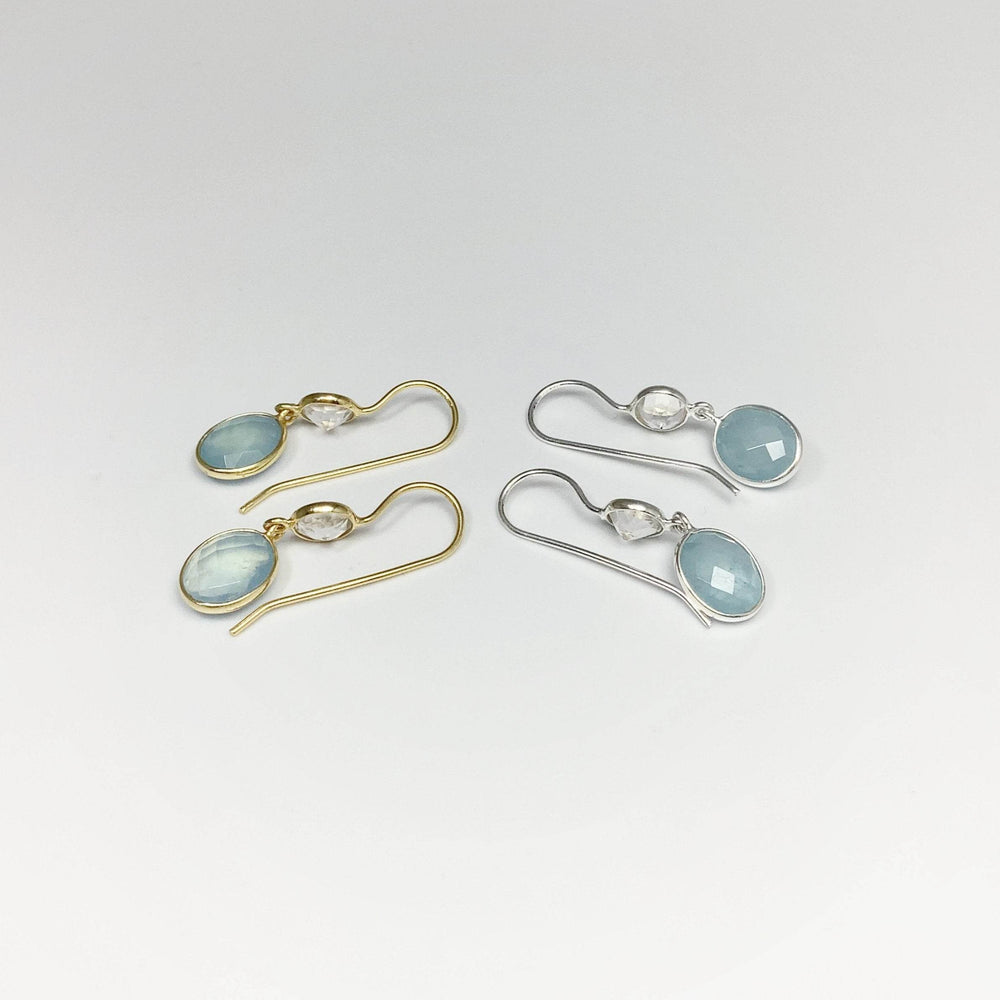 Aquamarine and Clear Quartz Dangle Earrings - Rocks and Gems Canada