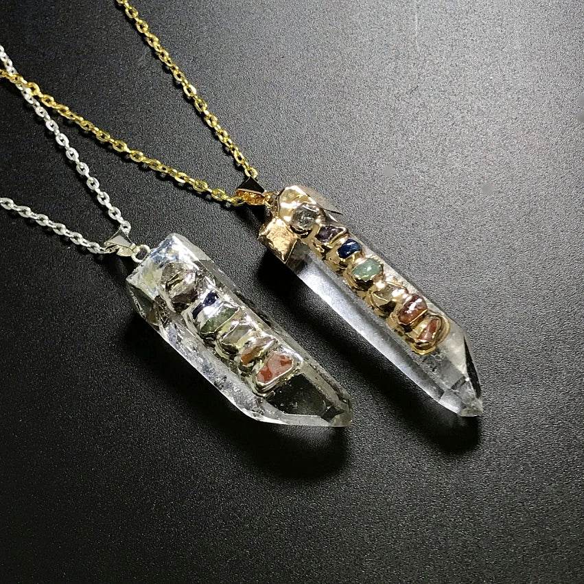Quartz Point with Chakra Gemstones Necklace - Rocks and Gems Canada