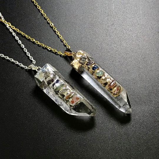 Quartz Point with Chakra Gemstones Necklace - Rocks and Gems Canada