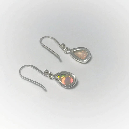 Ethiopian Fire Opal Freeform Faceted Dangle Earrings - Rocks and Gems Canada