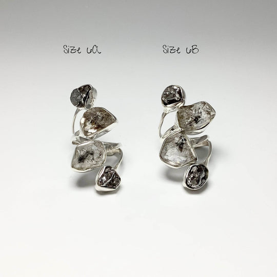 Campo Del Cielo Meteorite and Herkimer Diamond Adjustable Ring - Rocks and Gems Canada