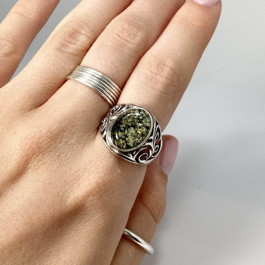 Green Amber Ring - Rocks and Gems Canada