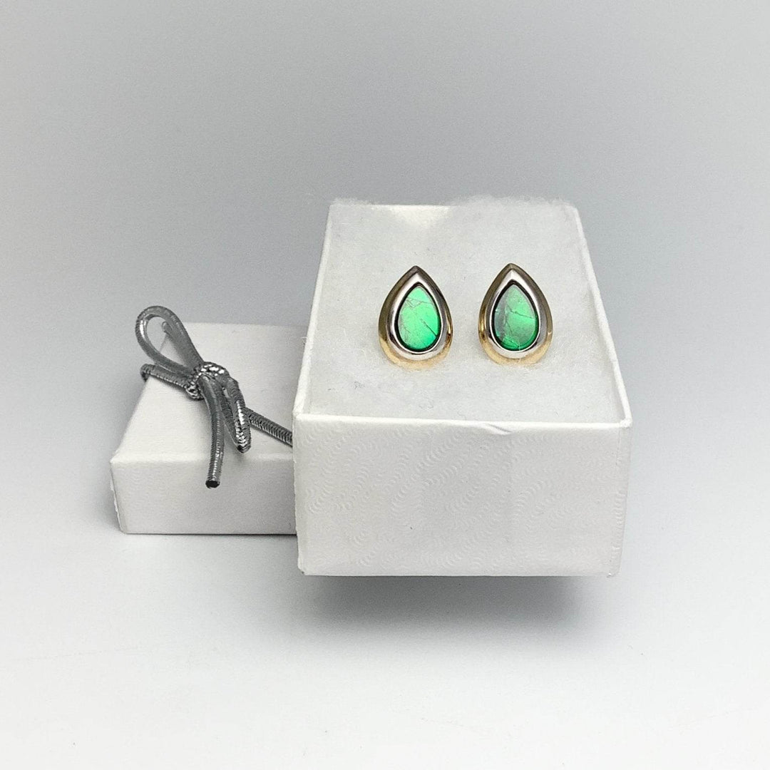 Alberta Ammolite 14K Gold and White Gold Stud Earrings - Rocks and Gems Canada