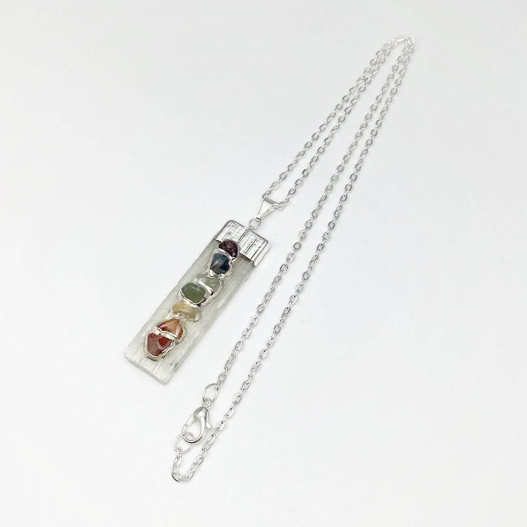 Selenite and Chakra Stone Necklace - Rocks and Gems Canada