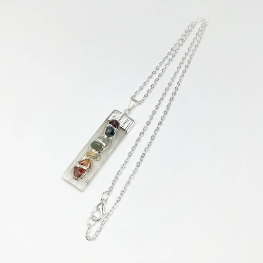 Selenite and Chakra Stone Necklace - Rocks and Gems Canada