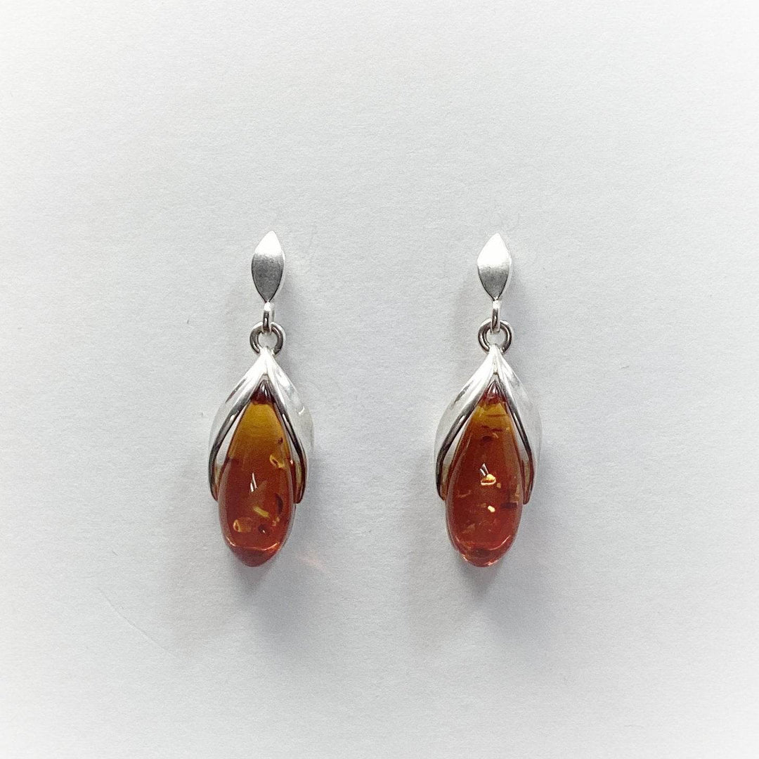 Cognac Amber Stud Earrings - Rocks and Gems Canada