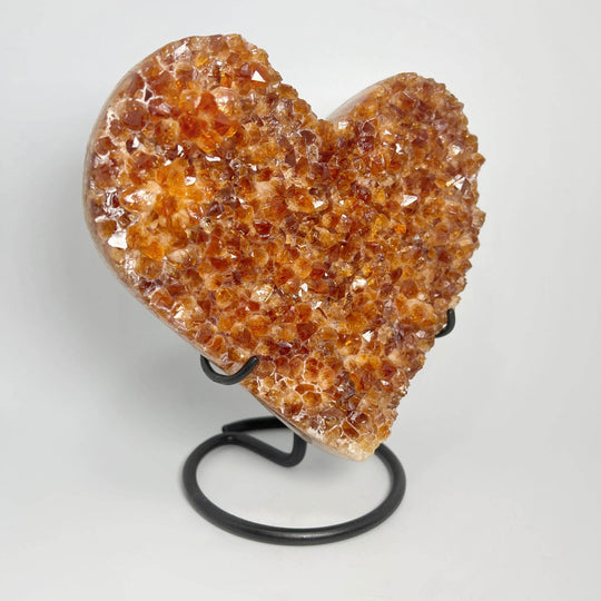 Large Citrine Druze Cluster Heart On Stand - Rocks and Gems Canada