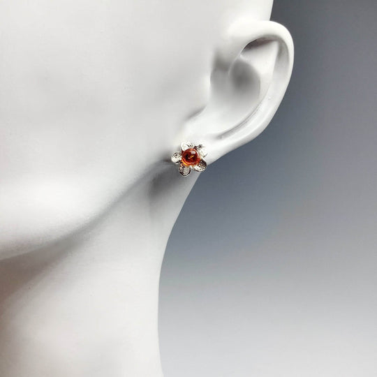 Cognac Amber Flower Stud Earrings - Rocks and Gems Canada
